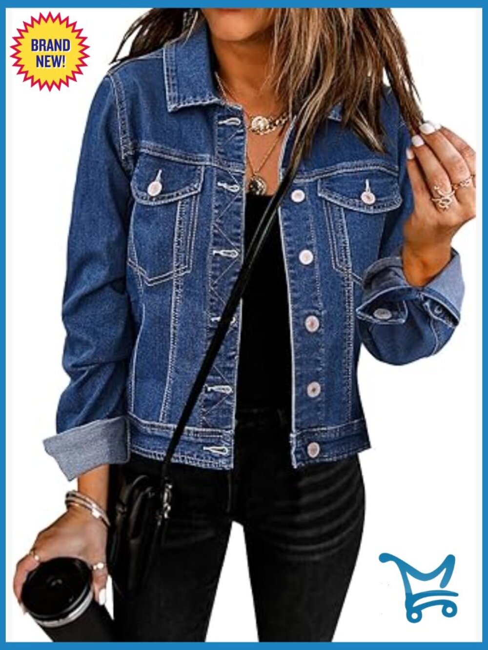 Vintage Trucker Denim Jacket – Button Down Long Sleeve Stretchy Jean Jacket